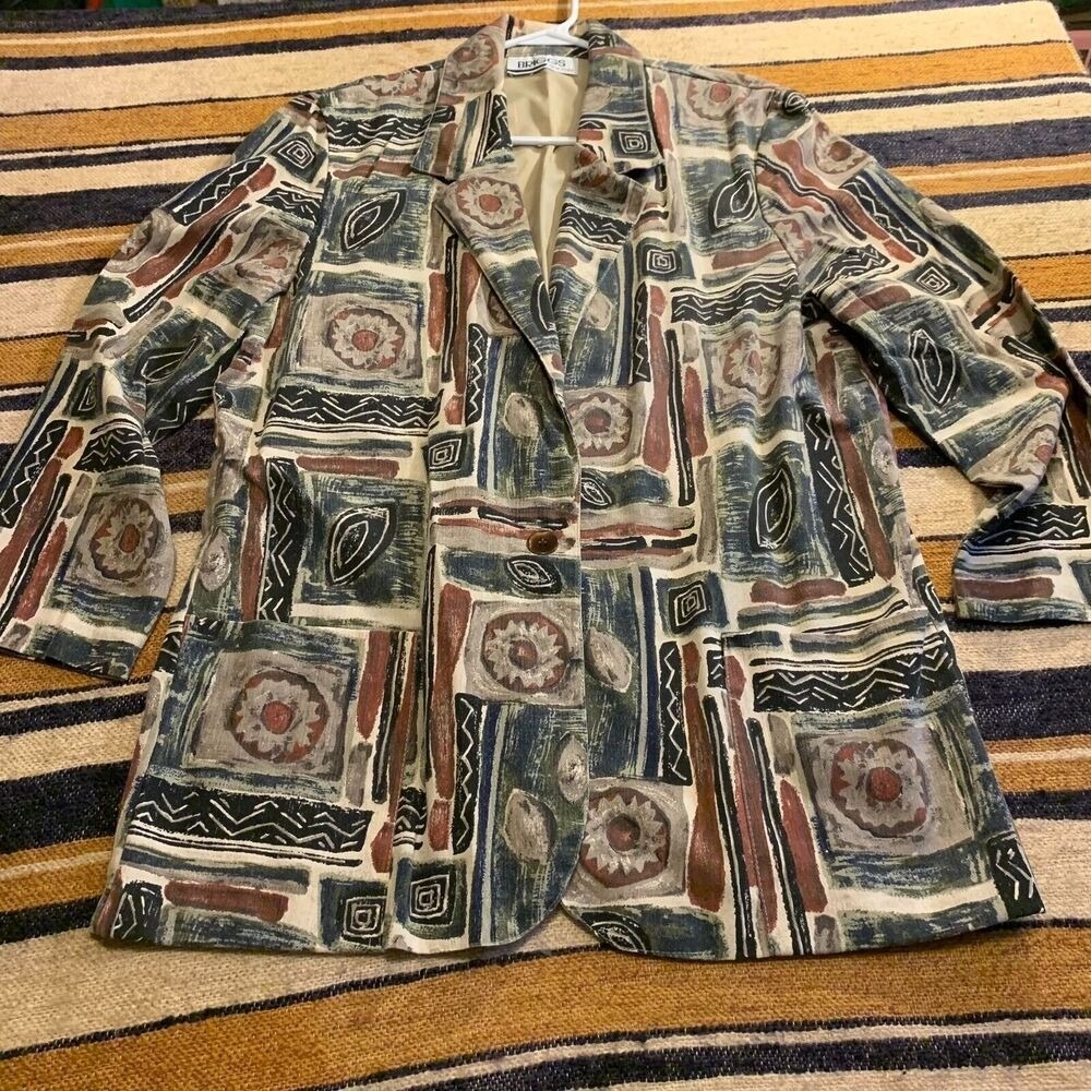 Vintage Blazer Funky Briggs Large Abstract Geometric Tribal Earthy Boho